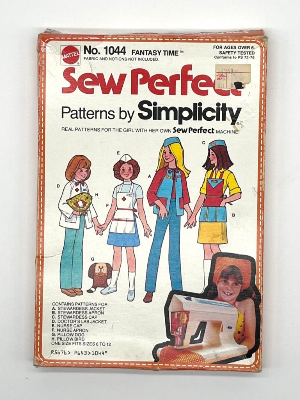 Mattel Sew Perfect Patterns Simplicity Girls Sz 6-12 #1044 Fantasy Time VTG 70s